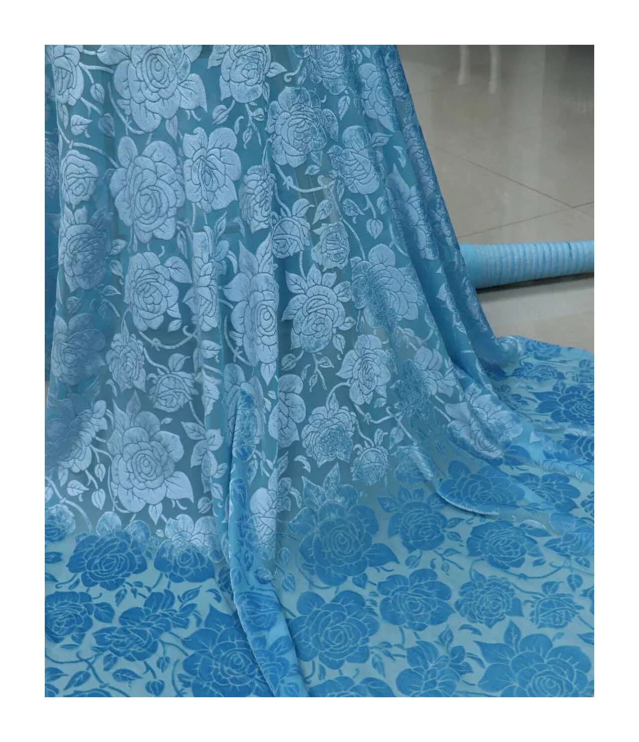 rose vine blue burnout devore velvet