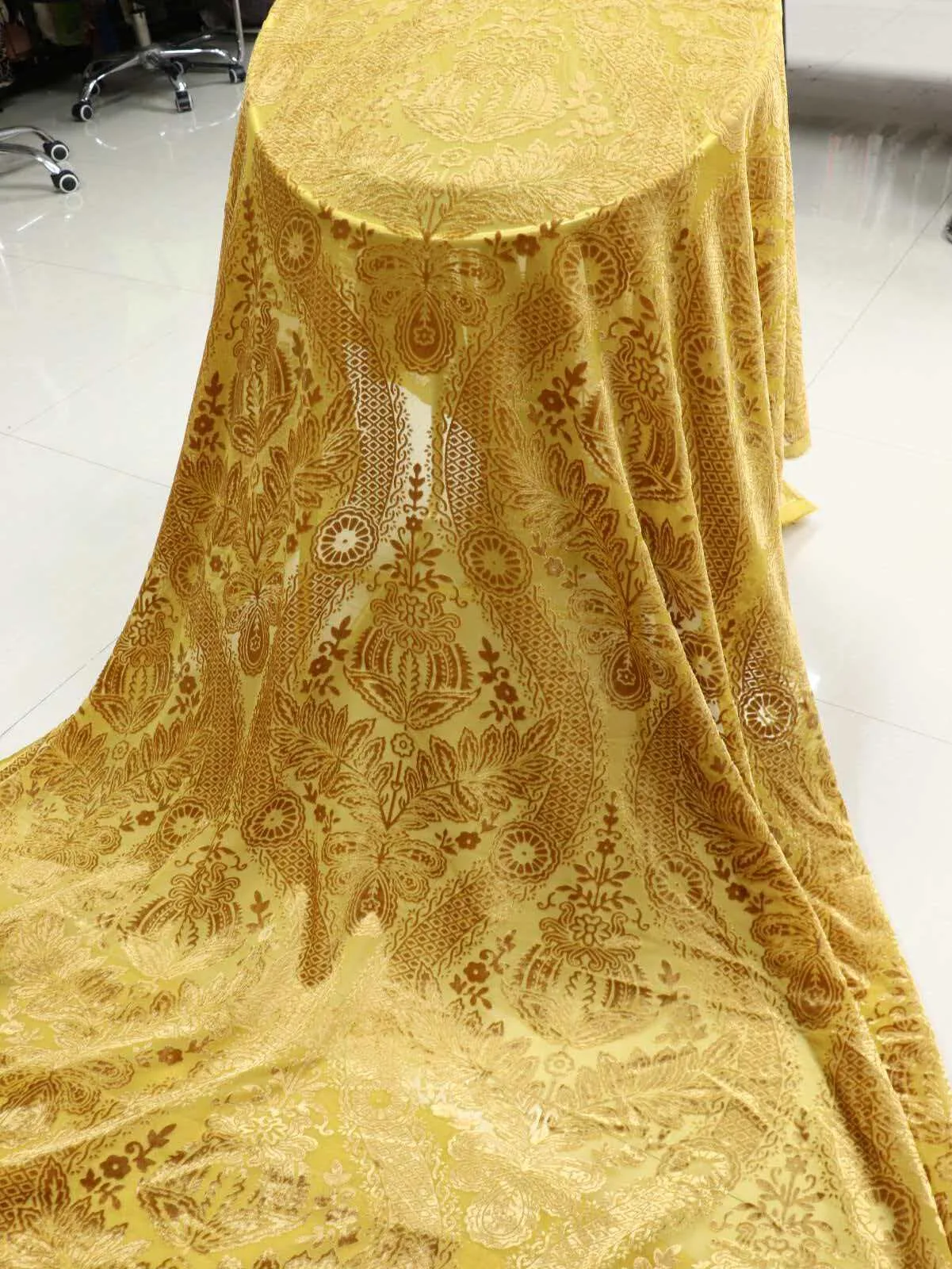 Gold paisley damask burnout velvet for Dirac and toub