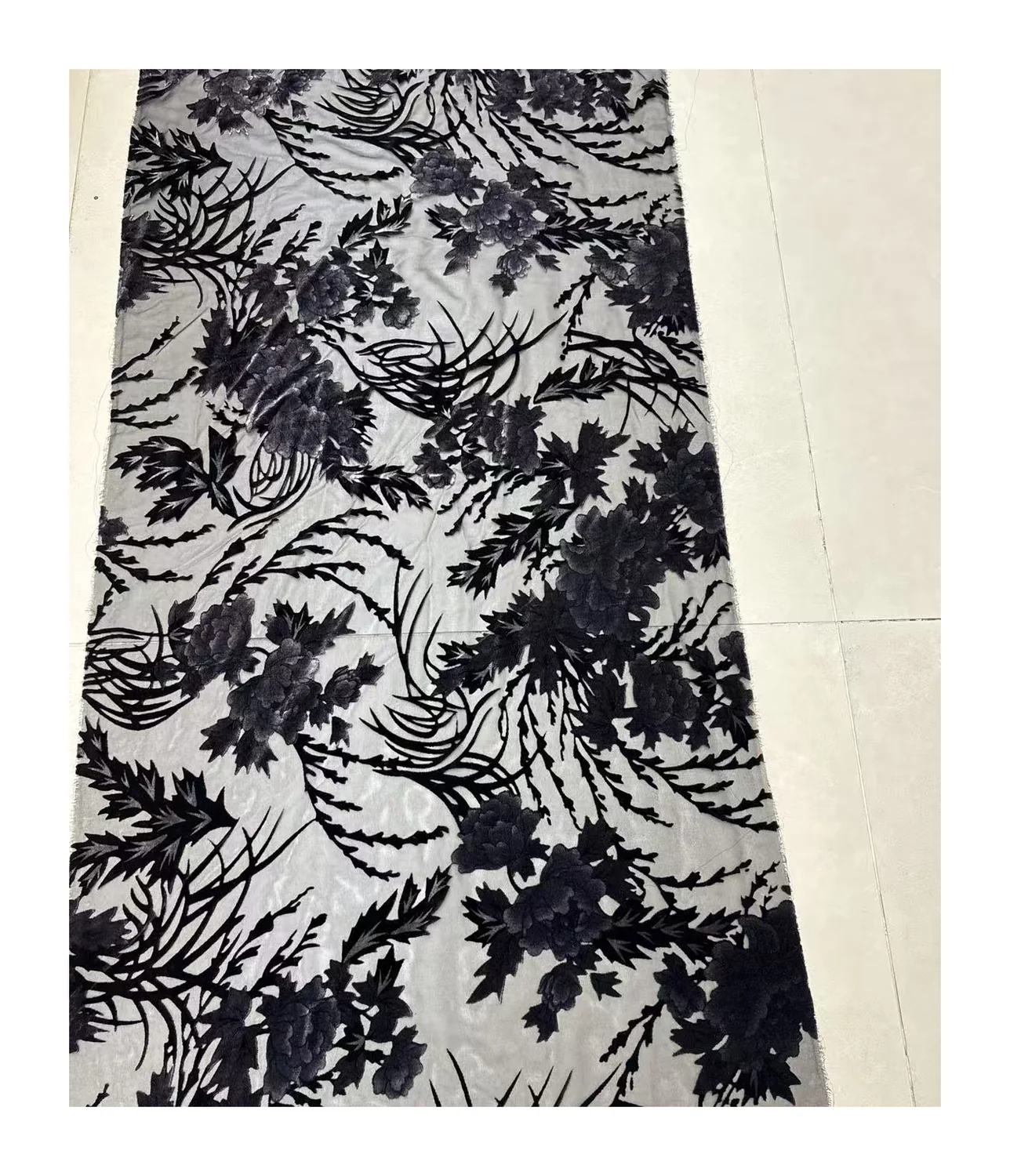 phoenix peony black burnout velvet for qipao