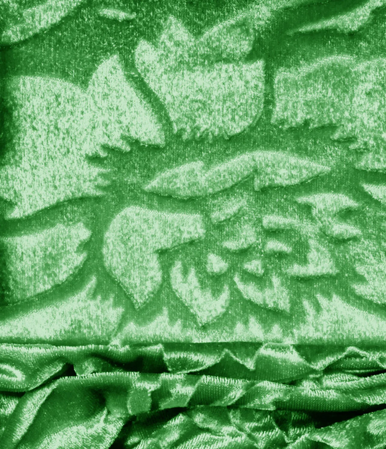 burnout velvet vivid green leaf on lighter green