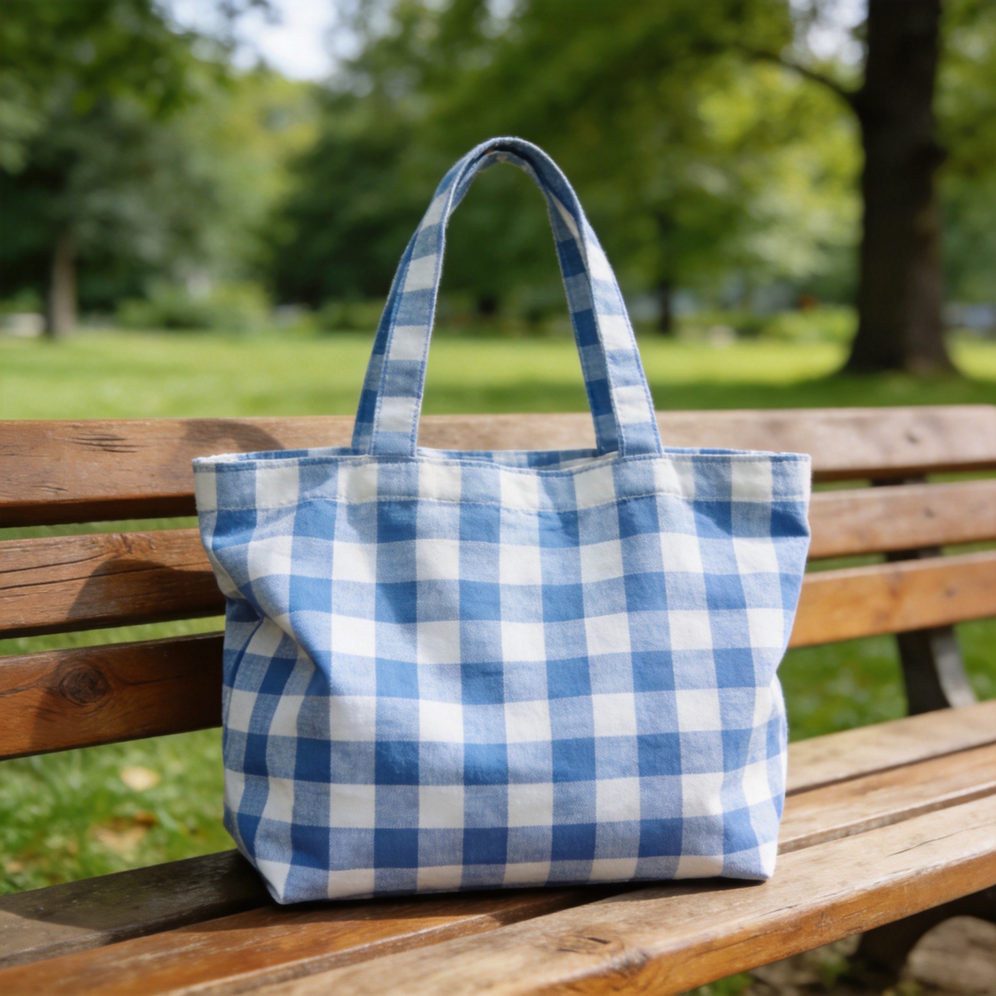 Sac pique-nique en vichy bleu en coton