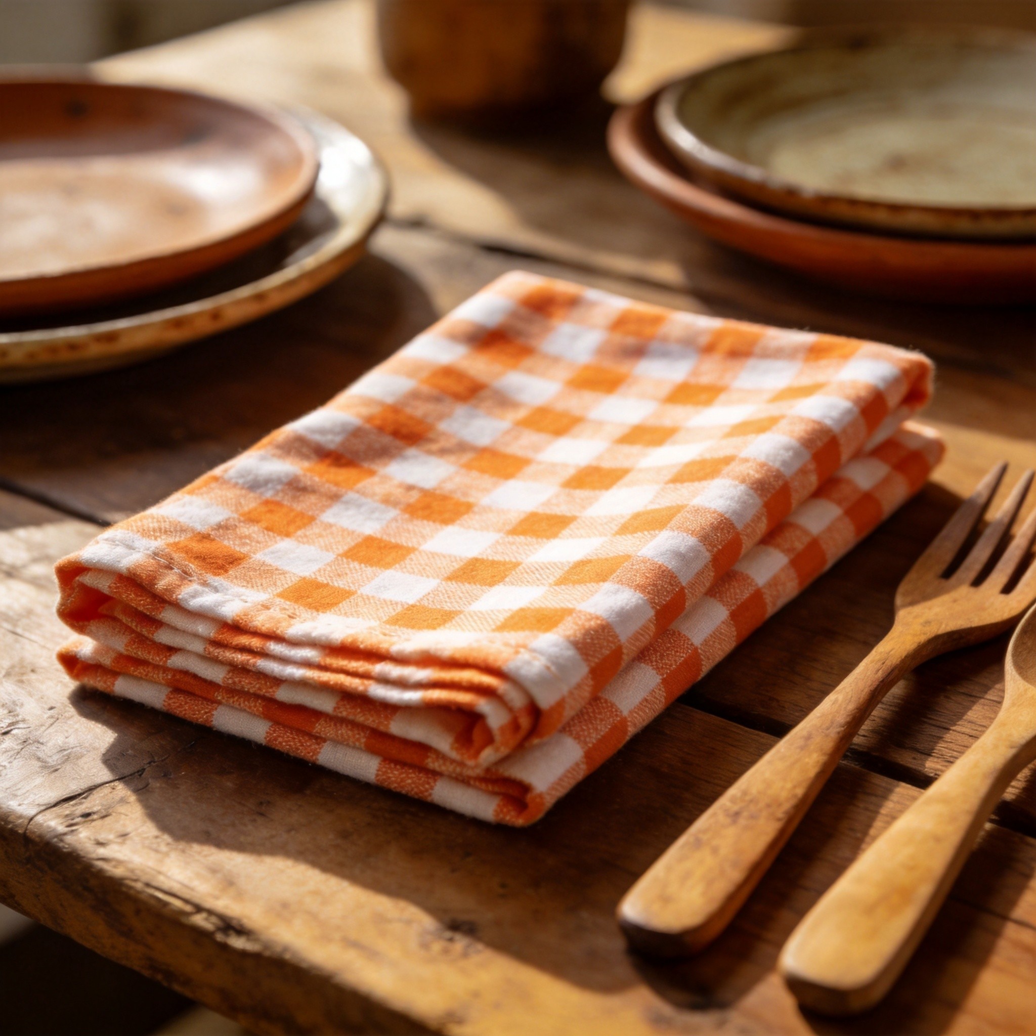 Serviette en vichy orange en coton