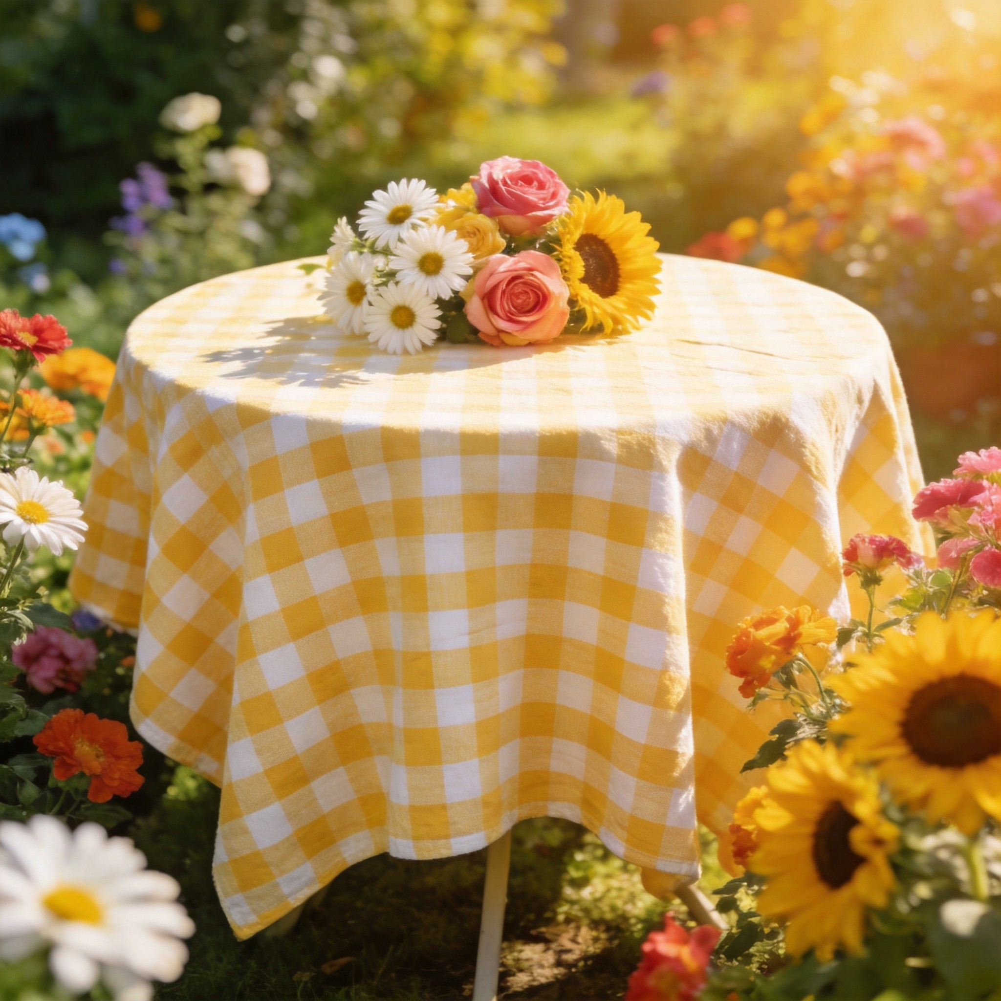 Nappe de jardin en vichy jaune en coton