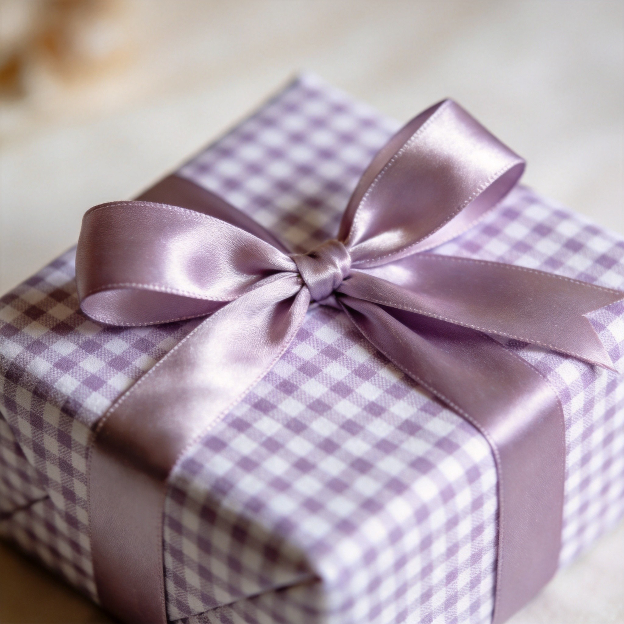 Papier cadeau en vichy lavande en coton