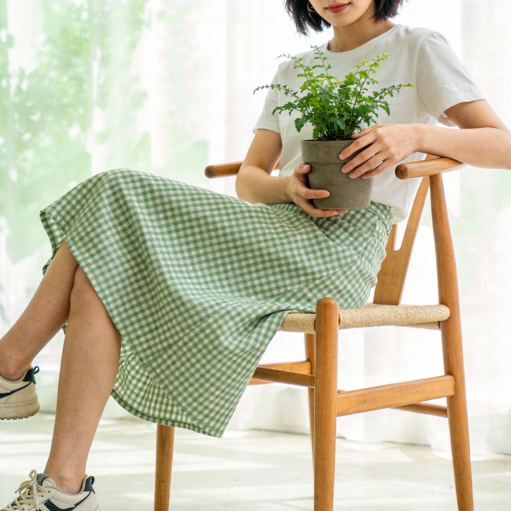 Jupe en vichy vert en coton