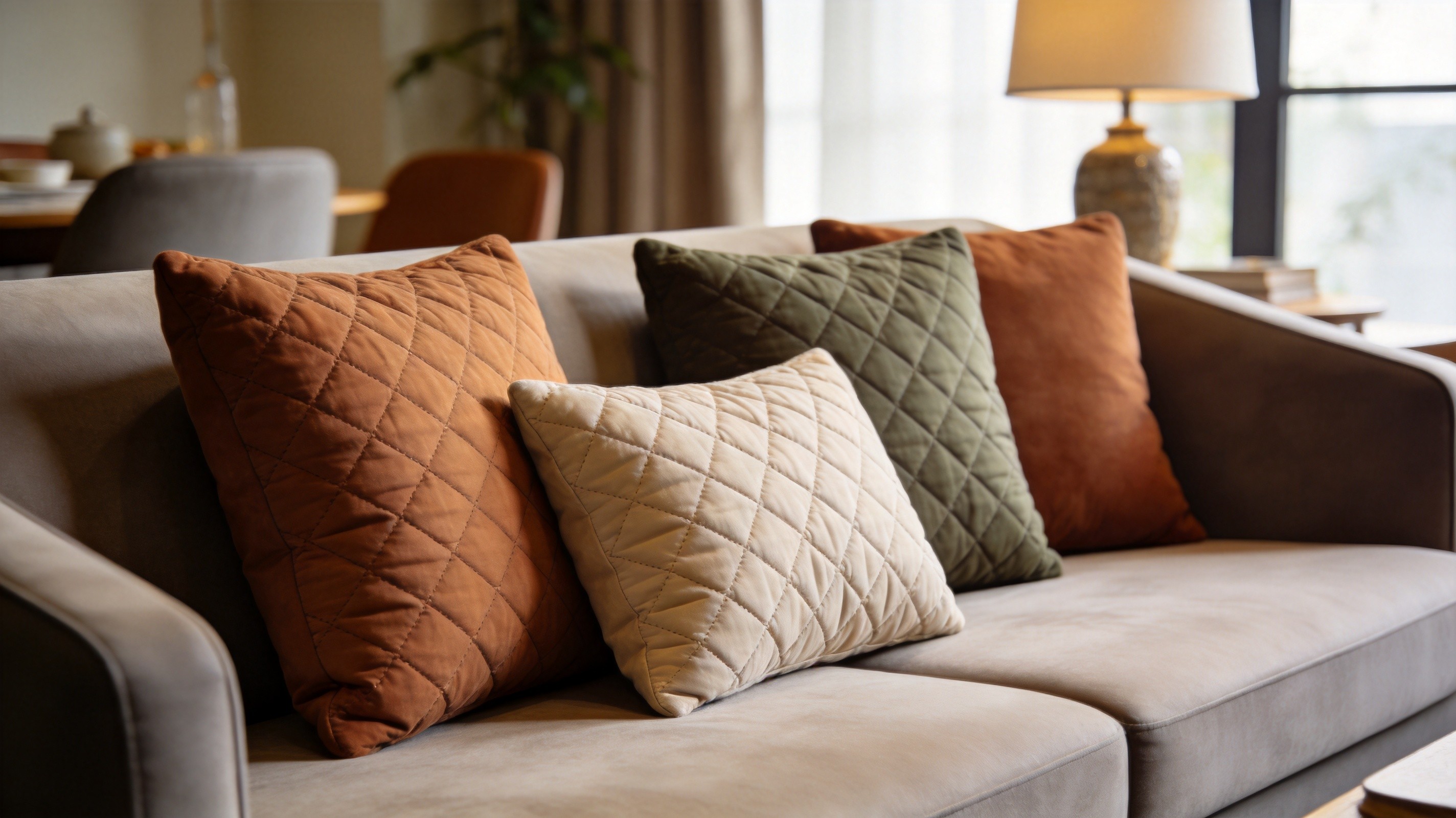 Quilted cotton pillow covers in different patterns and colors