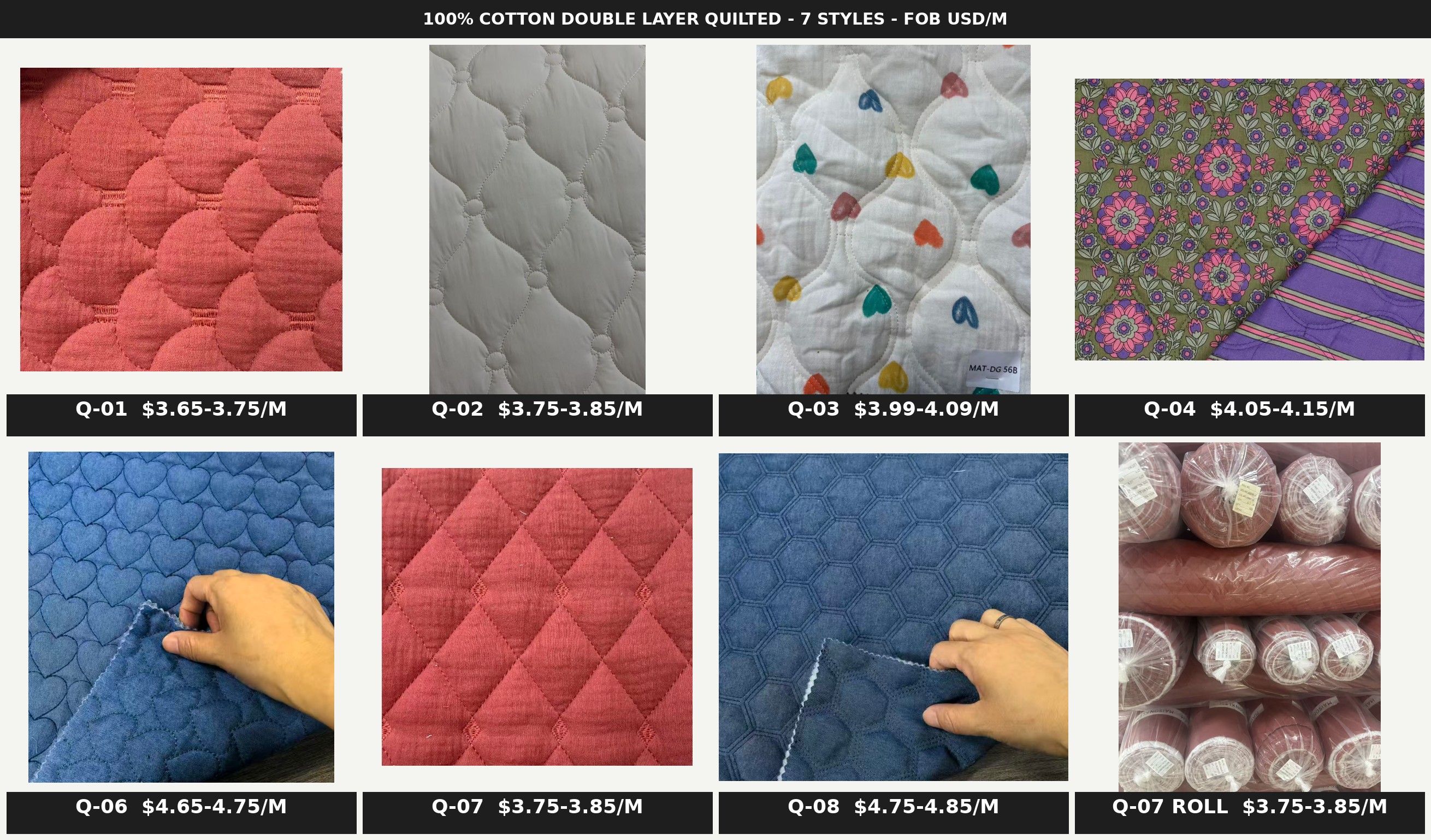 Quilted fabric price list and patterns